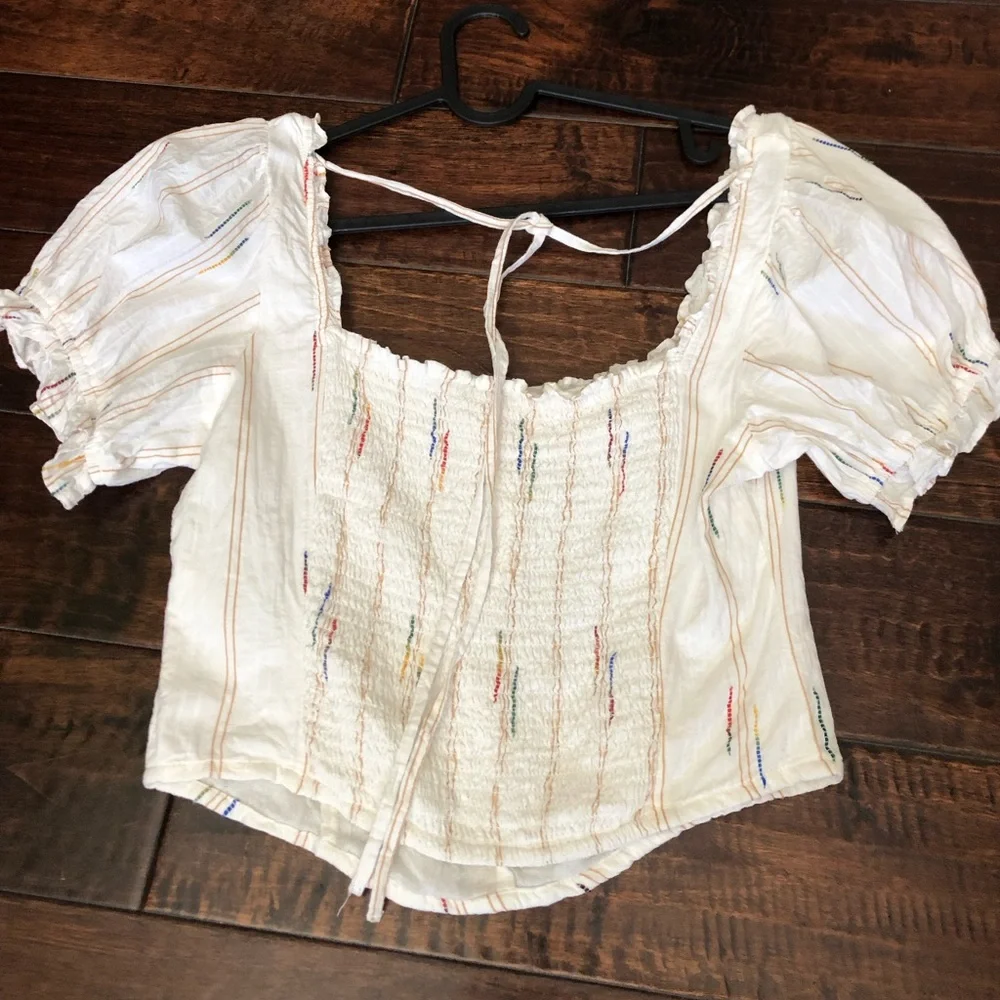 Free People Cream Blouse with Multicolor Stitching - Picture 7 of 7